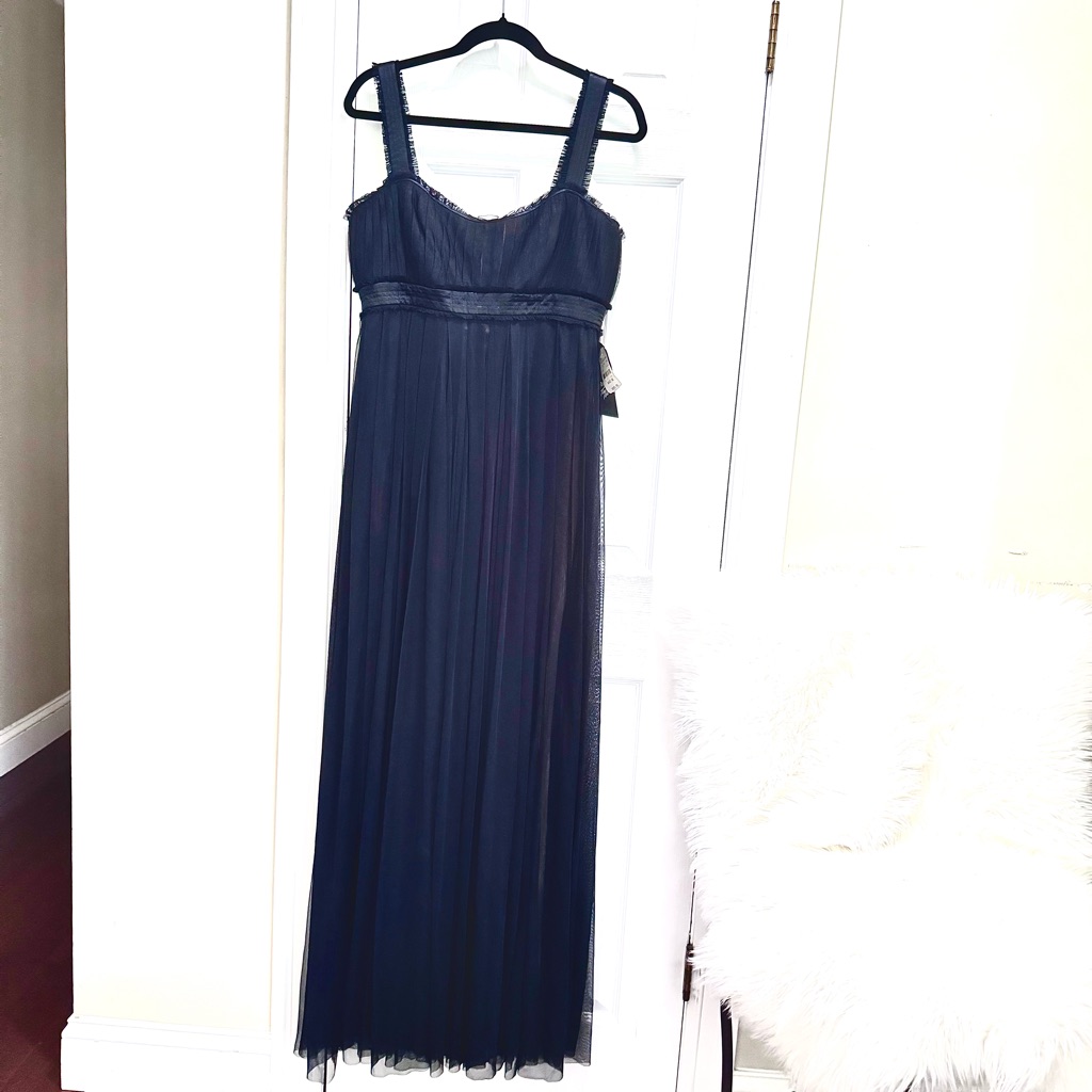 Nwt Badgley Mischka Empire Waist Grecian Tulle Overlay Gown Size 10